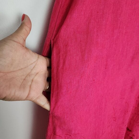 Chico's Pink Linen Midi Dress Embroidered Tassels Pockets Coastal Boho Sz 4-6 S - Picture 6 of 15